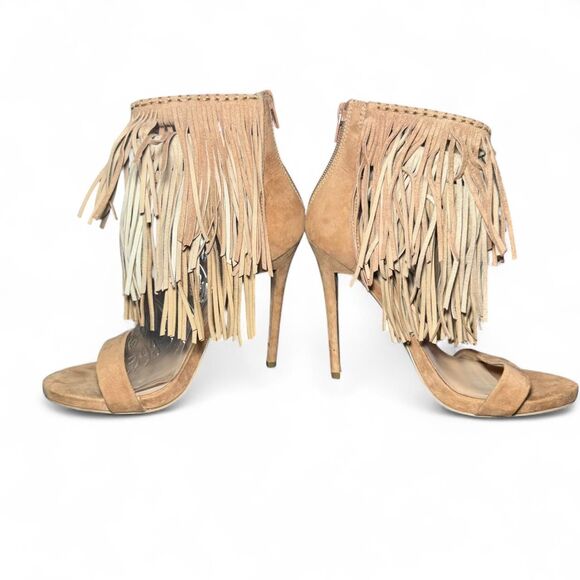 Aldo Women’s Size 6.5 Fringe Suede Stiletto Heels Sandals Tan Boho Festival - Picture 5 of 8
